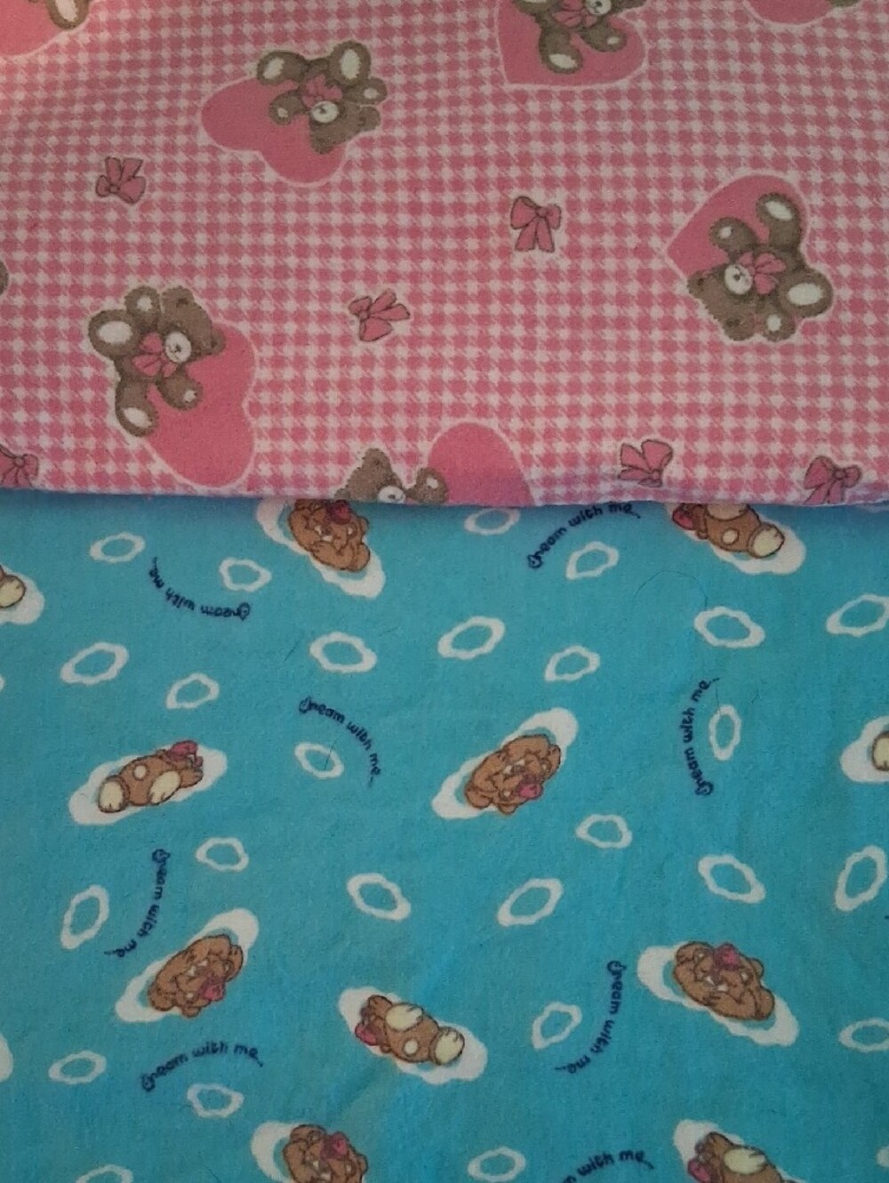 Cute Teddy Bear Pink & Blue Baby Flannel Fabric 3113